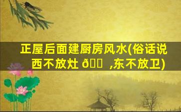 正屋后面建厨房风水(俗话说西不放灶 🐠 ,东不放卫)